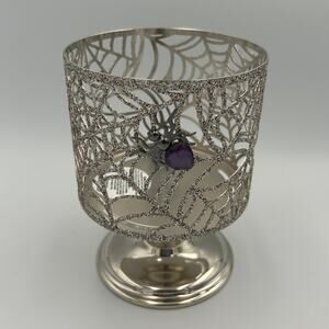 Bath & Body Works 3 Wick Halloween Pedestal Candle Holder Purple Gem Spider Webs
